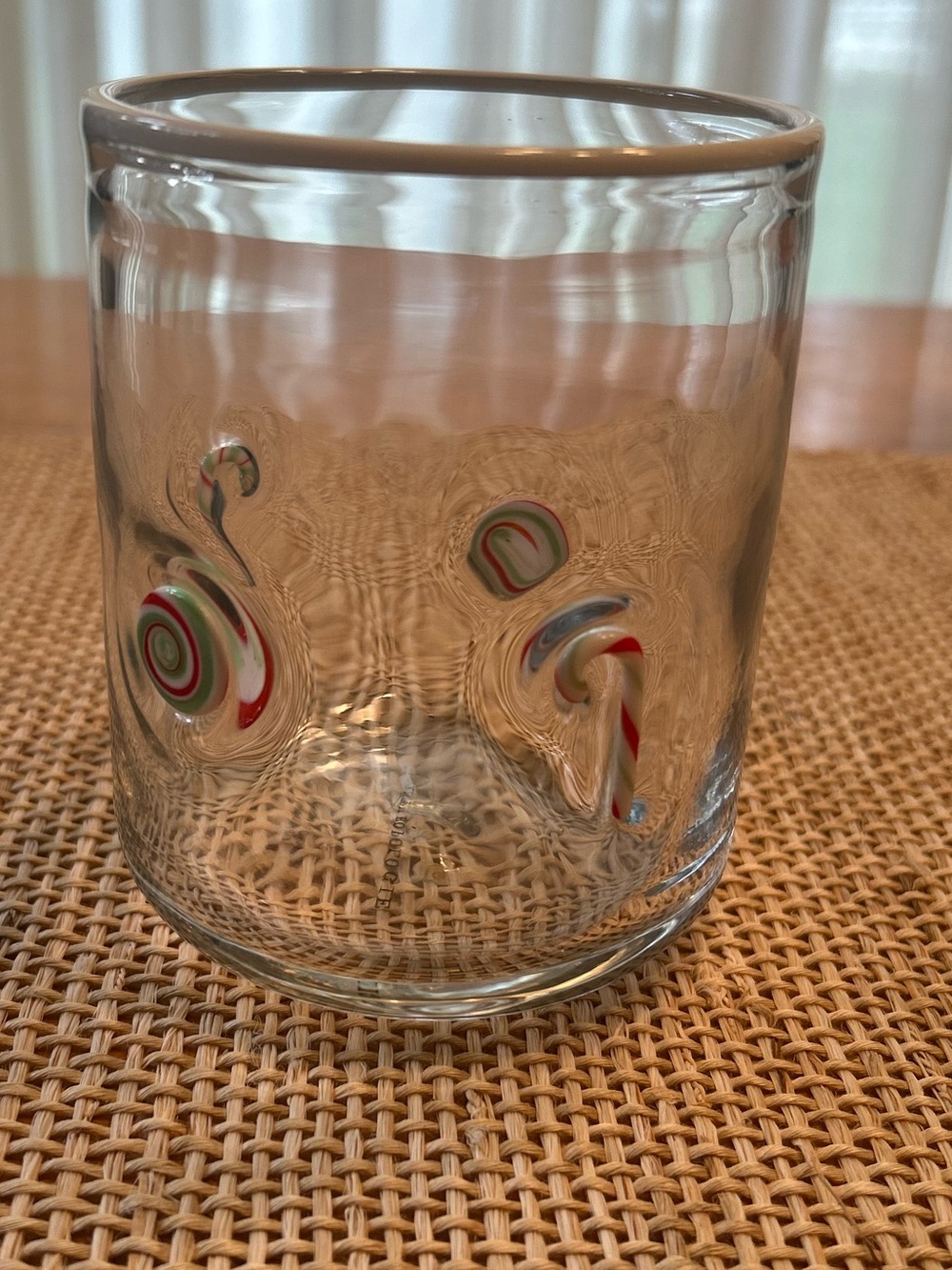 NWT Anthropologie Icon Multicolor Holiday Candy Motif Glass Tumbler. Size 17 oz